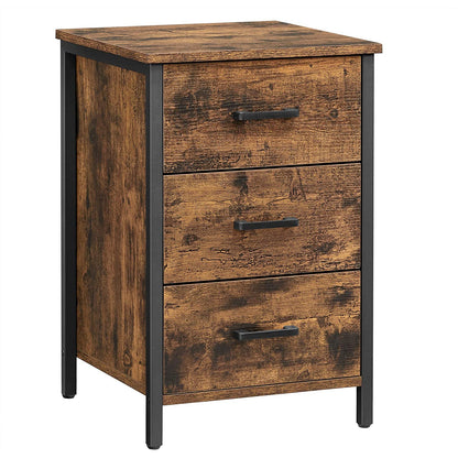 Nancy's Porterville Bedside table - Chest of drawers - Side table - 3 Drawers - Industrial - Brown - Black - Engineered Wood - Metal - 40 x 40 x 60 cm