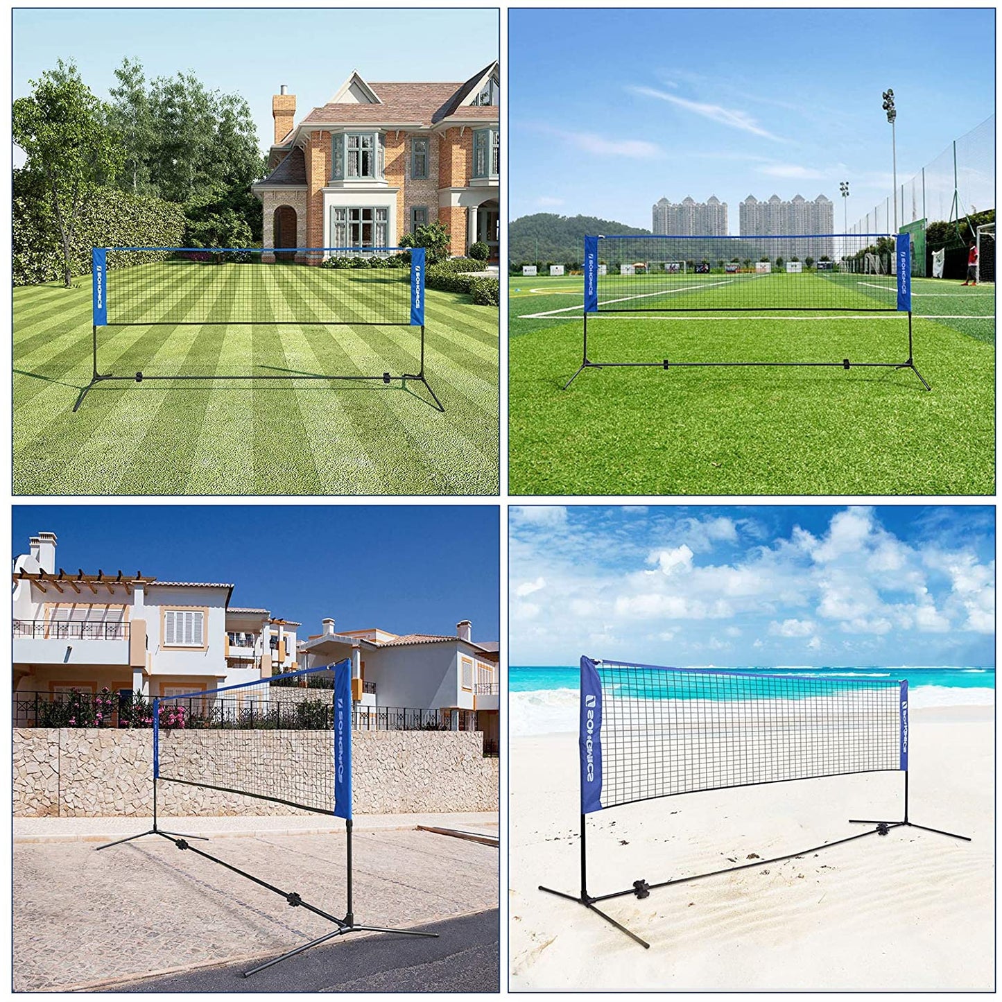 Nancy's Fullarton Badminton Net - Tennis Net - Height Adjustable - Iron Frame - Transport Bag - Blue - Black - Yellow