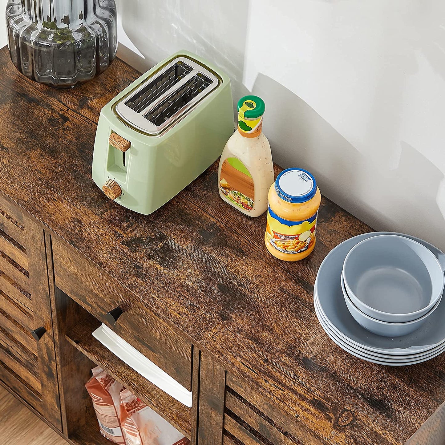 Nancy's Graniteville Dressoir - Keukenkast - Lade - Openslaande Deuren - Industrieel - Bewerkt Hout - Metaal - Bruin - Zwart - 100 x 35 x 75 cm