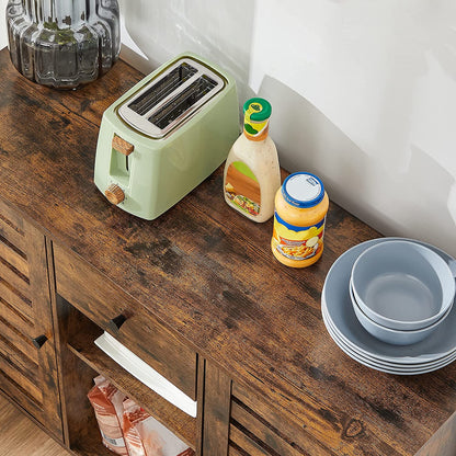 Nancy's Graniteville Dressoir - Keukenkast - Lade - Openslaande Deuren - Industrieel - Bewerkt Hout - Metaal - Bruin - Zwart - 100 x 35 x 75 cm