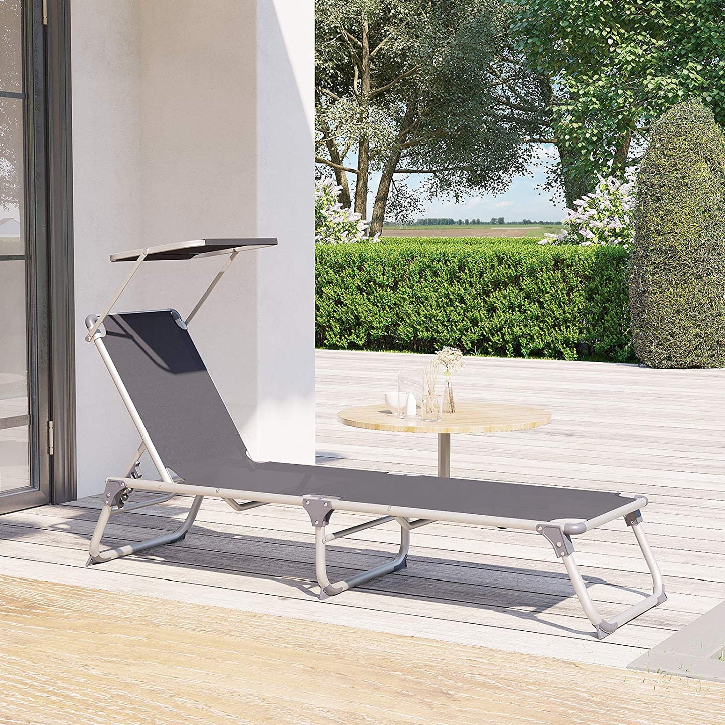 Nancy's Goulds Ligstoel - Zonnedak. - Strandbed - Rugleuning Verstelbaar - Antraciet - 55 x 193 x 31 cm