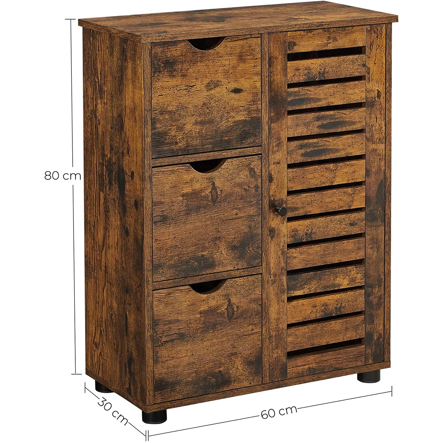 Nancy's Cupertino Dressoir - Opbergkast - Sideboard - 3 Lades - Openslaande Deur - Verstelbare Planken - Bruin - Zwart - Industrieel - Bewerkt Hout - Metaal - 60 x 30 x 80 cm