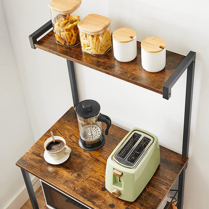 Nancy's Franktown Keukenrek - Werkruimte - Opbergrek - Industrieel - 3 Schappen - 6 Haken - Bruin - Zwart - 60 x 40 x 127 cm