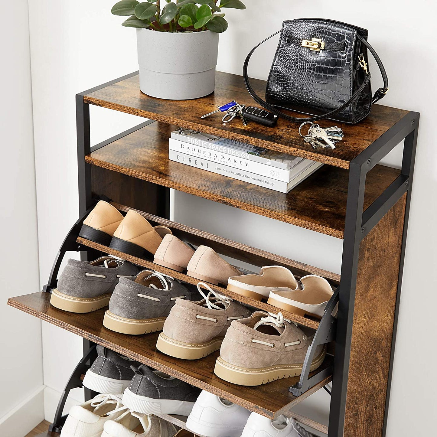Nancy's Goshen Shoe Cabinet - Shoe Rack - 3 Valves - Shoe Storage - 15-18 pairs of Shoes - 60 x 30 x 130 cm - Brown