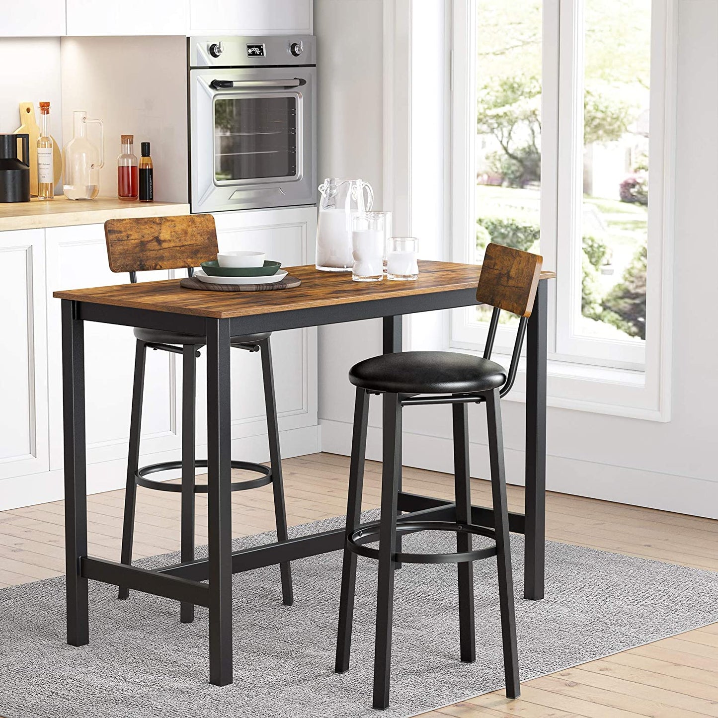 Tabourets de bar Gordon de Nancy 2 pièces - Chaises de bar avec repose-pieds - Tabouret de bar industriel - Industriel - Stable - 37 x 46,5 x 99 cm (L x L x H) 