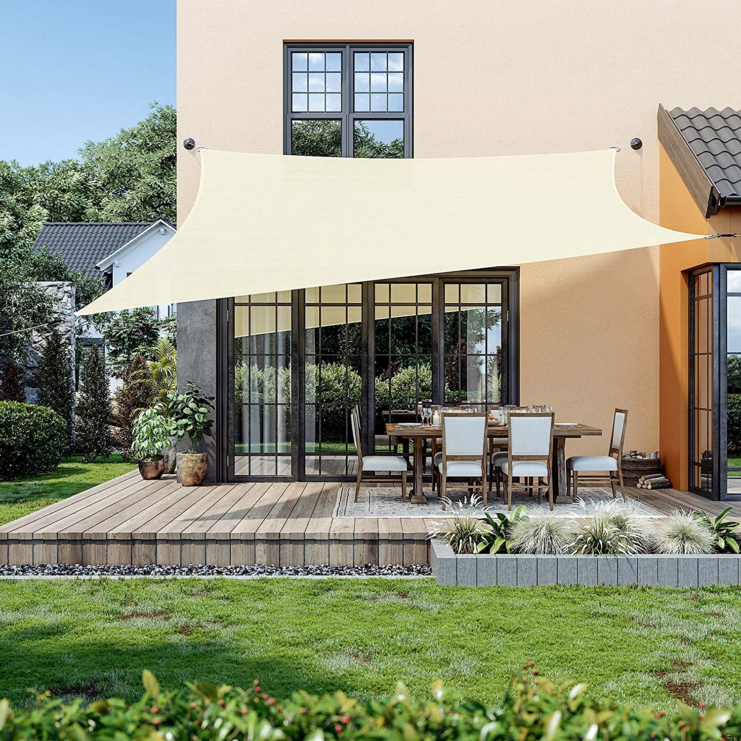 Voile d'ombrage Nancy's Pooler - Protection solaire - Indéchirable - Résistant aux intempéries - Protection UV - Perméable à l'air - Couverture - Plastique - Jaune sable - 3 x 3 m