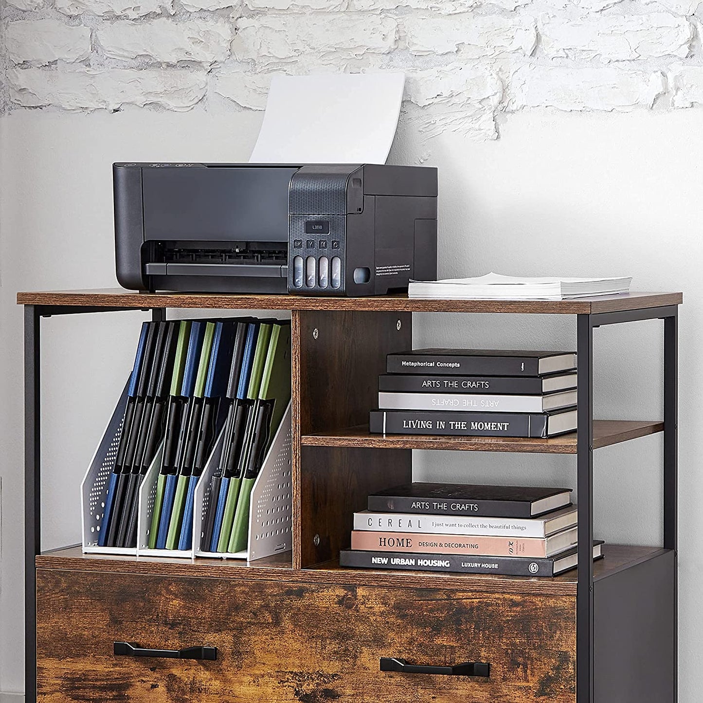 Nancy's Coppell Archiefkast - Kantoorkast - Ladekast - Opbergkast - Bruin / Zwart - ± 80 x 40 x 75 cm