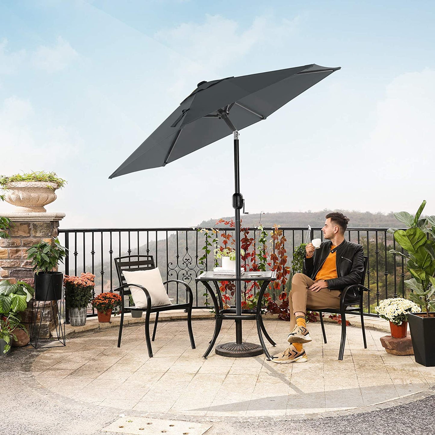 Nancy's Heber Parasol - Garden parasol - UV Protection - UPF 50+ - Metal - Bendable - Gray - 200 cm