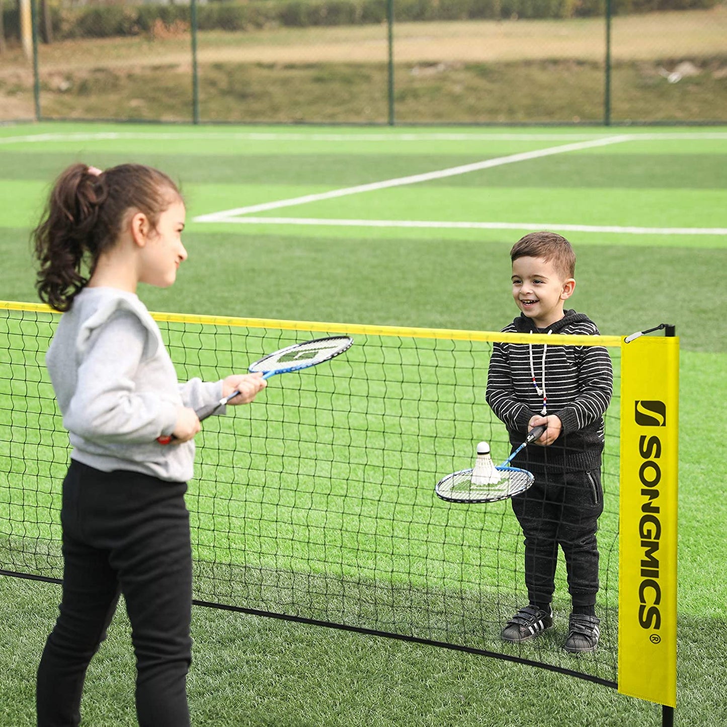 Nancy's Fullarton Badmintonnet - Tennisnet - Hoogte Verstelbaar - Ijzer Frame - Transporttas - Blauw - Zwart - Geel