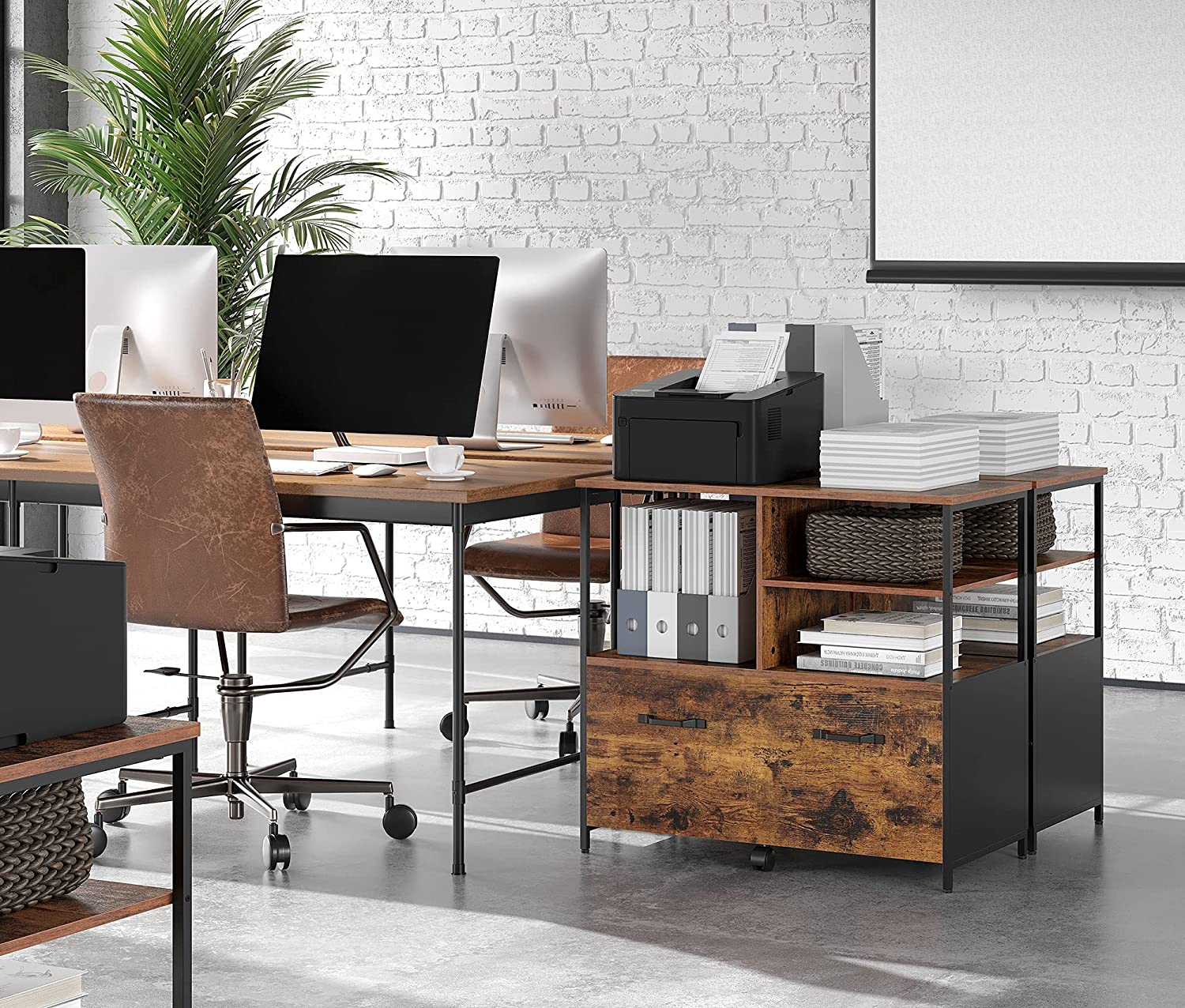 Nancy's Coppell Archiefkast - Kantoorkast - Ladekast - Opbergkast - Bruin / Zwart - ± 80 x 40 x 75 cm