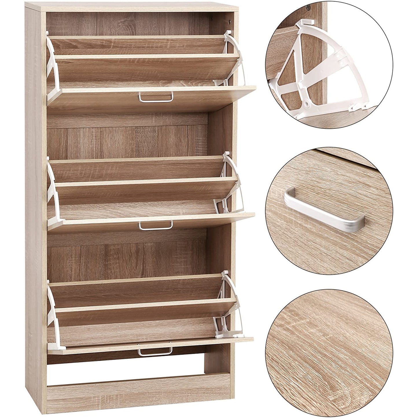 Nancy's Eiken Houten Schoenenkast - Schoenenrek – Schoenenkasten Voor 18 Paar Schoenen