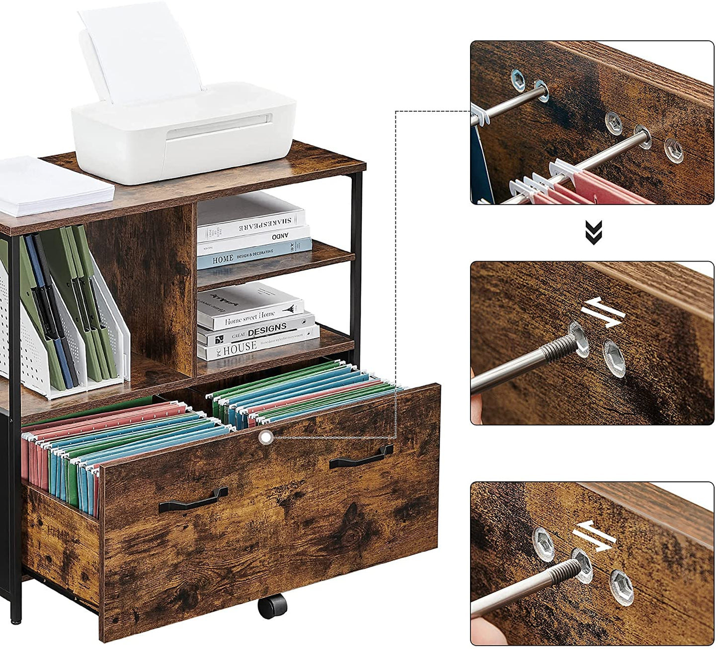 Nancy's Coppell Archiefkast - Kantoorkast - Ladekast - Opbergkast - Bruin / Zwart - ± 80 x 40 x 75 cm