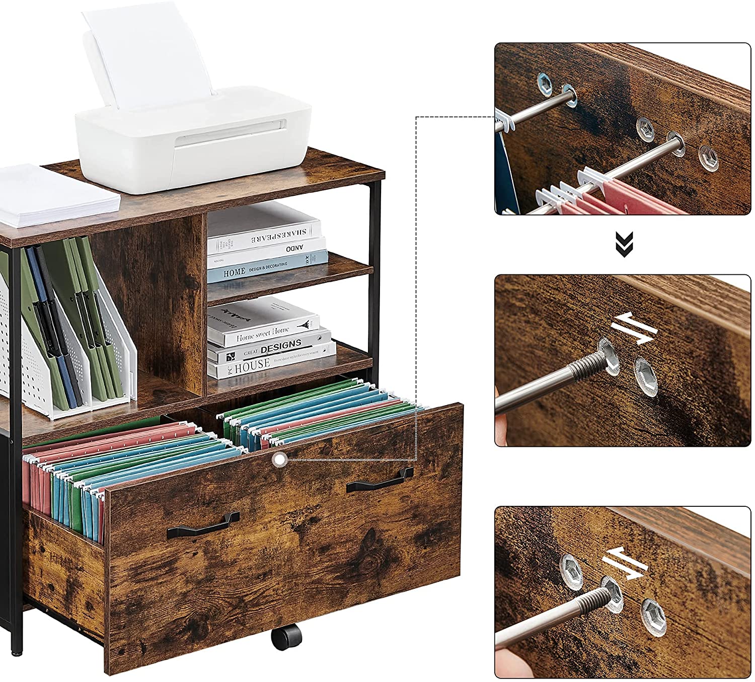Nancy's Coppell Archiefkast - Kantoorkast - Ladekast - Opbergkast - Bruin / Zwart - ± 80 x 40 x 75 cm