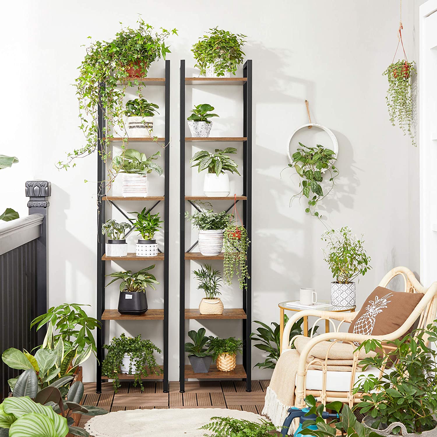 Nancy's Covina Opbergrek - Boekenrek - Open Kast - Wandkast - Bruin / Zwart - ± 40 x 30 x 190 cm
