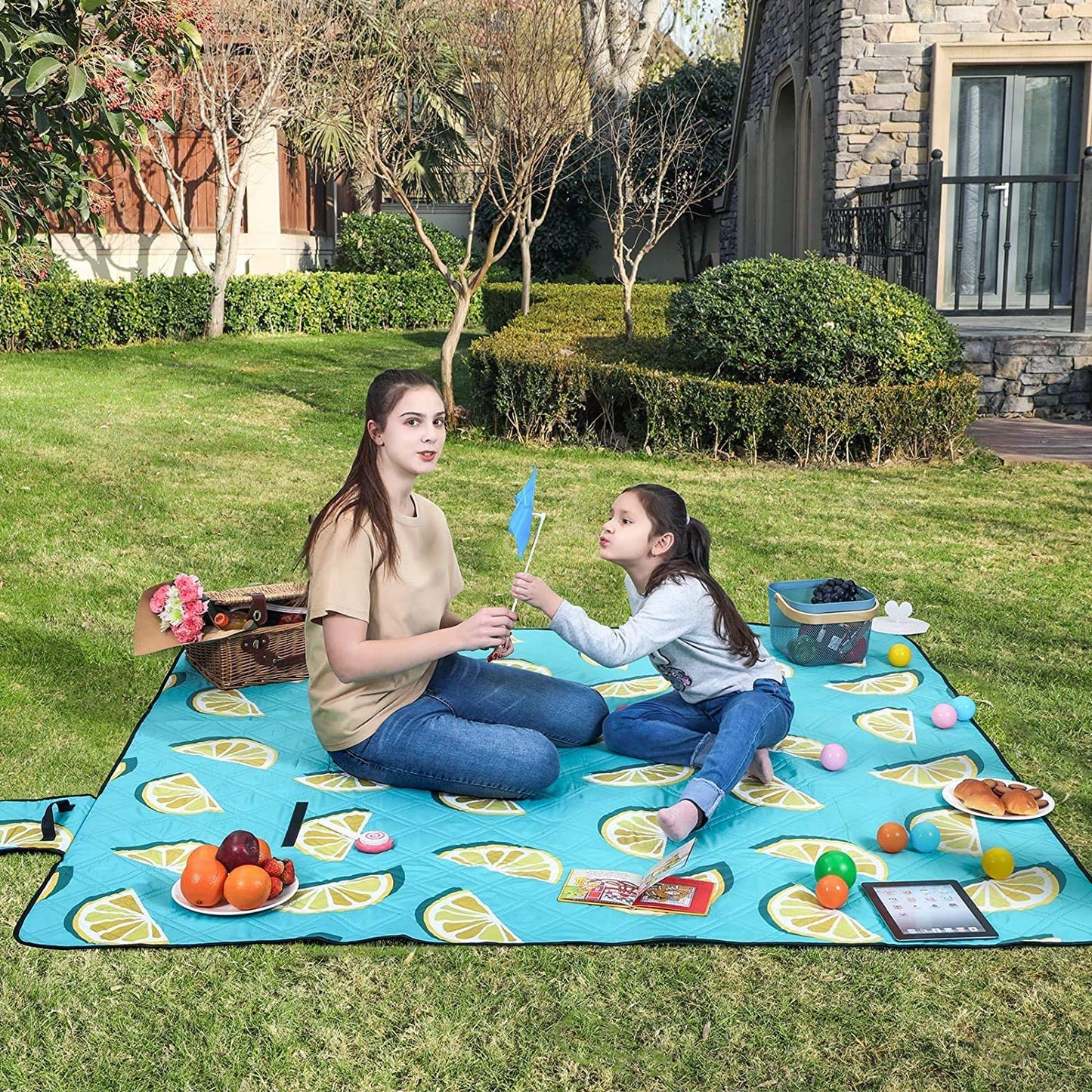 Nancy's Chambly Picknickkleed - Picknickdeken - Strandkleed - Waterdichte Bodem - Wasbaar - Citroenen - 200 x 150 cm