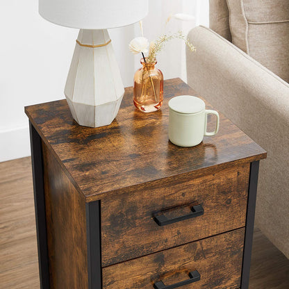 Nancy's Porterville Bedside table - Chest of drawers - Side table - 3 Drawers - Industrial - Brown - Black - Engineered Wood - Metal - 40 x 40 x 60 cm