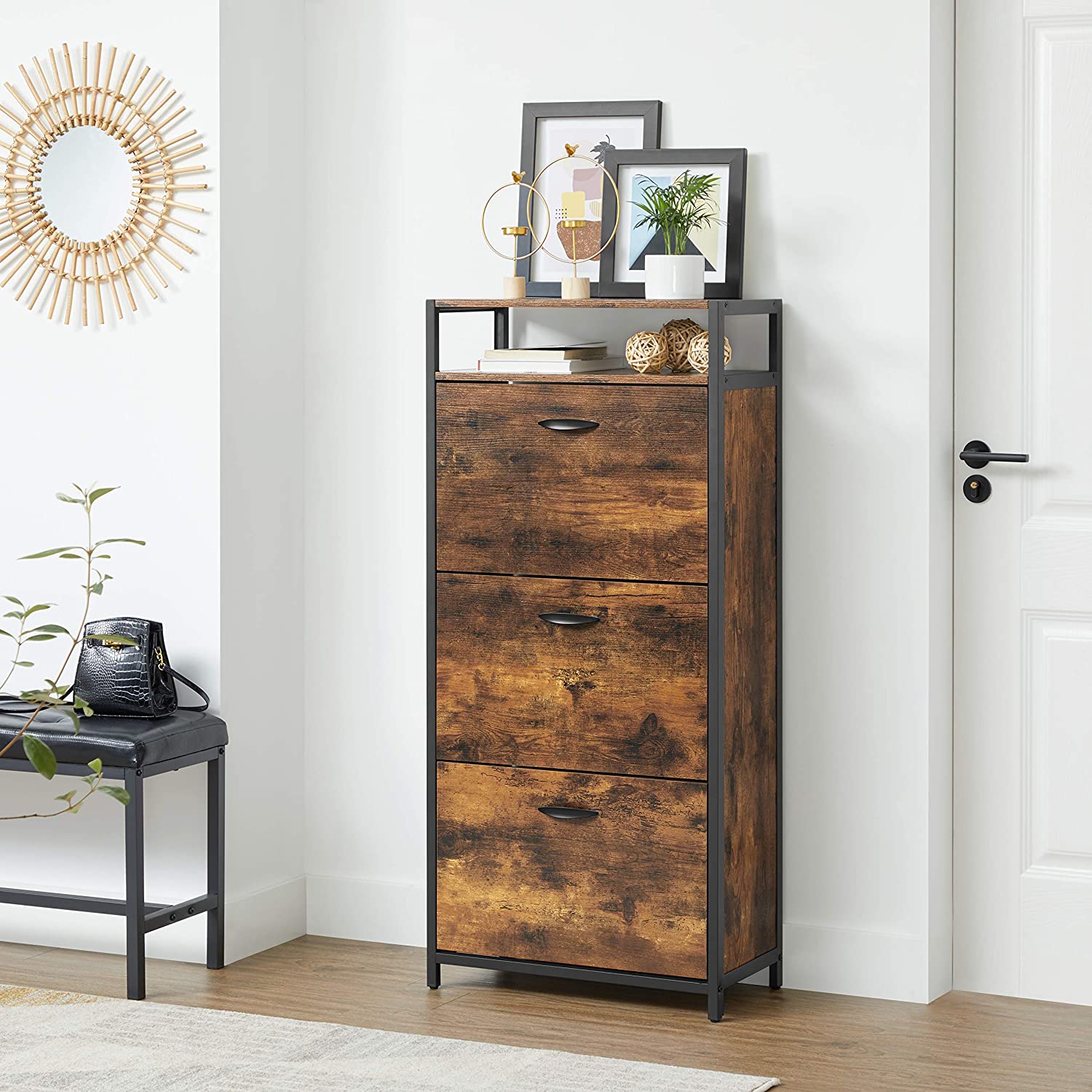 Nancy's Goshen Schoenenkast - Schoenen Organizer - Schoenenrek - Vintage Bruin / Zwart - 60 x 30 x 130 cm