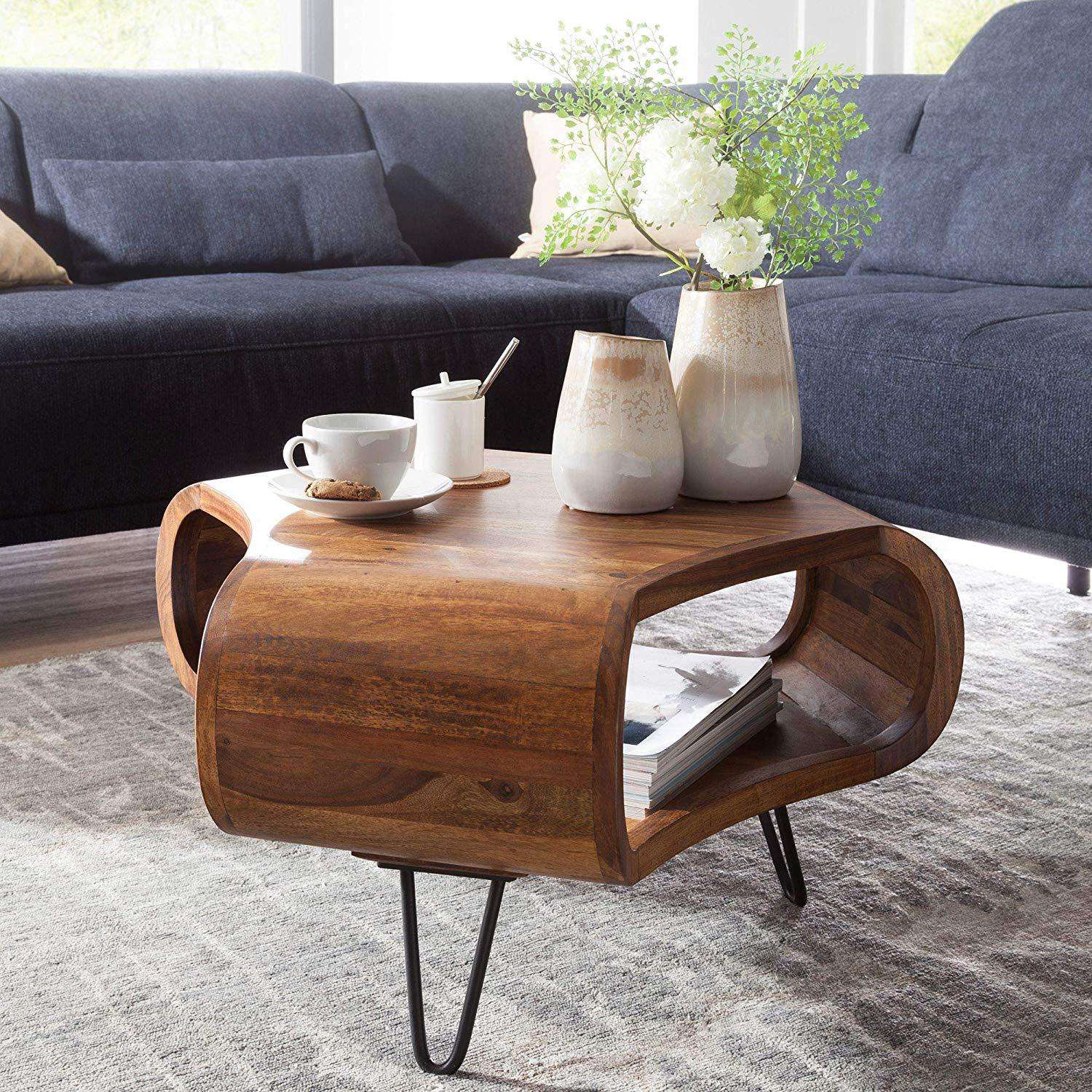 Nancy's Coffee Table Wood - Tables basses modernes en bois - Bois de Sesham - Marron - 55 x 38 x 55 cm