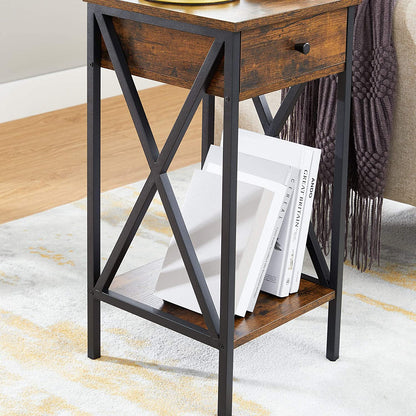 Nancy's Grenada Bedside table - Side table - Drawer - 2 Shelves - 35 x 35 x 70 cm - Industrial - Vintage - Brown-Black