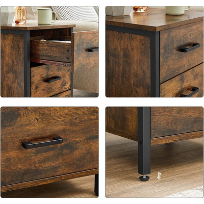 Nancy's Porterville Bedside table - Chest of drawers - Side table - 3 Drawers - Industrial - Brown - Black - Engineered Wood - Metal - 40 x 40 x 60 cm