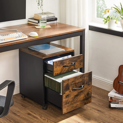 Nancy's Burleson Drawer Unit - Office Cabinet - Filing Cabinet - On Wheels - 2 Drawers - Documents - Industrial - Brown - Black - Engineered Wood - Metal - 41 x 40 x 55 cm