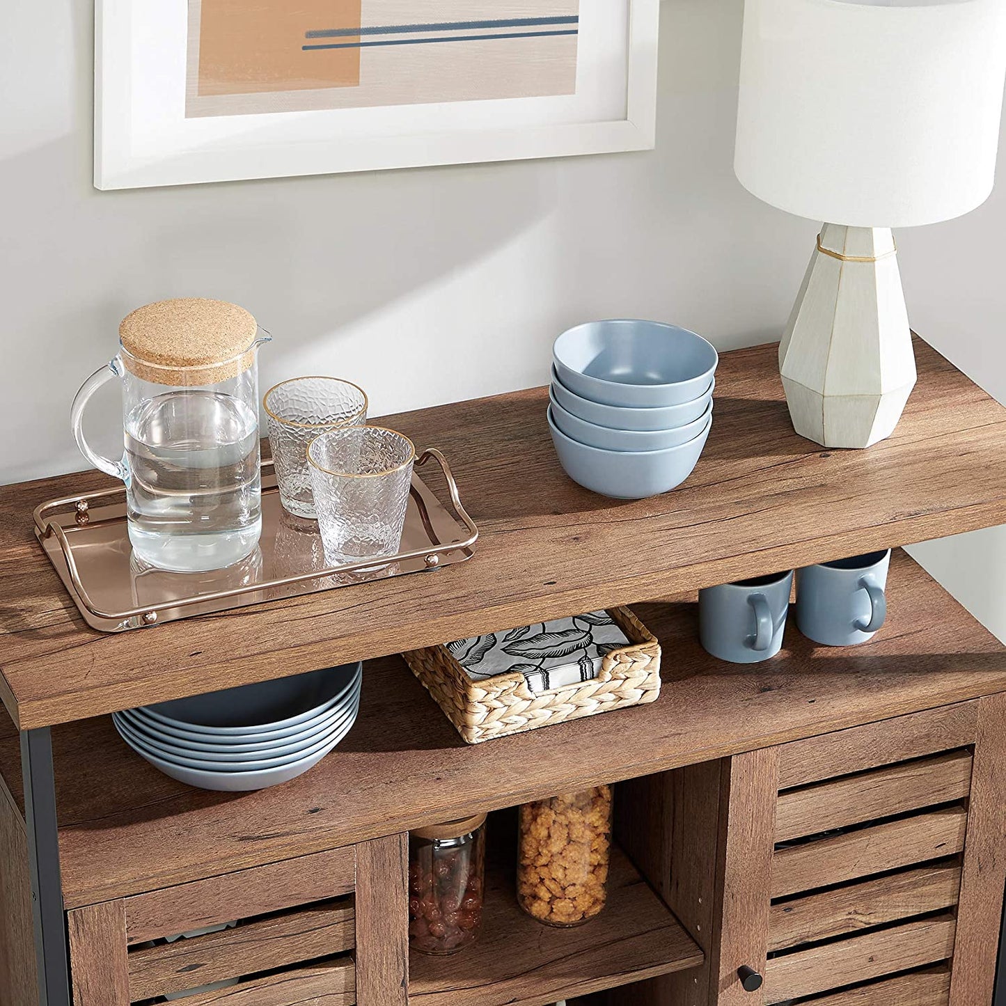 Nancy's Plymouth Industrial Side Cabinet - Chest of Drawers - Storage Cabinet - Dresser - Cabinet with 4 Shelves and 2 Doors - 100 x 35 x 80 cm