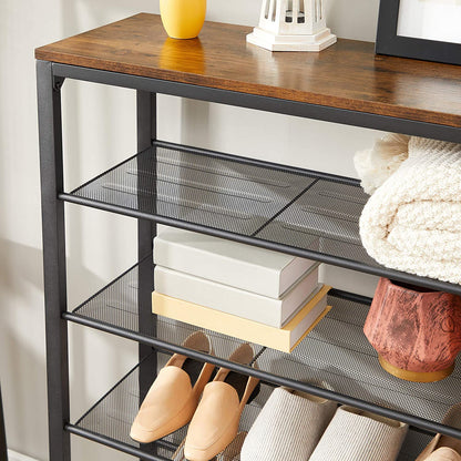 Nancy's Columbus Schoenenrek - Schoenenkast - 5 Niveaus - Bijzetkast - 20 Paar Schoenen - Metalen Frame - Gangkast - 100 x 30 x 100 cm - Industrieel - Bruin - Zwart