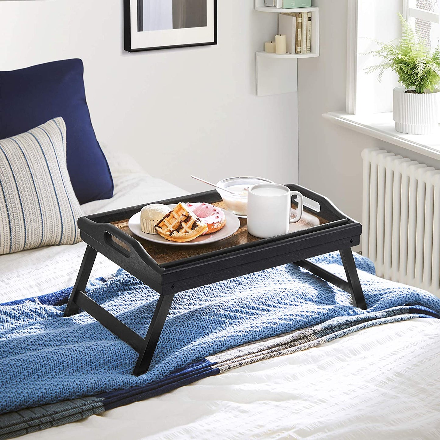 Nancy's Stonecrest Bedblad - Ontbijtblad - Dienblad - Laptopstandaard - Inklapbare Poten - Mobiel Houder - Bamboe - Vintage - Bruin - Zwart - 45 x 30 x 26 cm