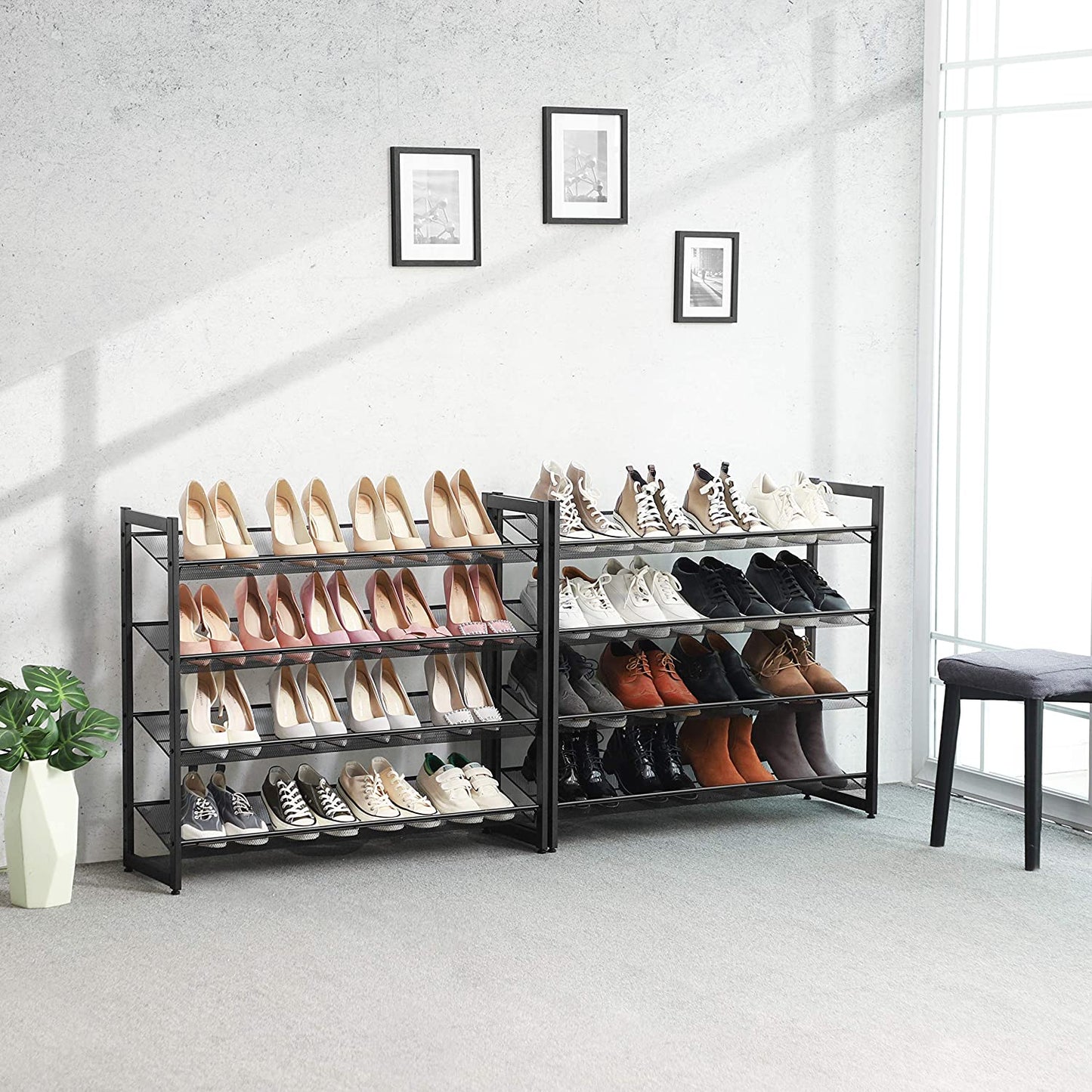 Nancy's Sacavem Schoenenrek - Schoenenkast - Stapelbaar - Voor 40 Paar Schoenen - Grijs - ± 90 x 30 x 165 cm