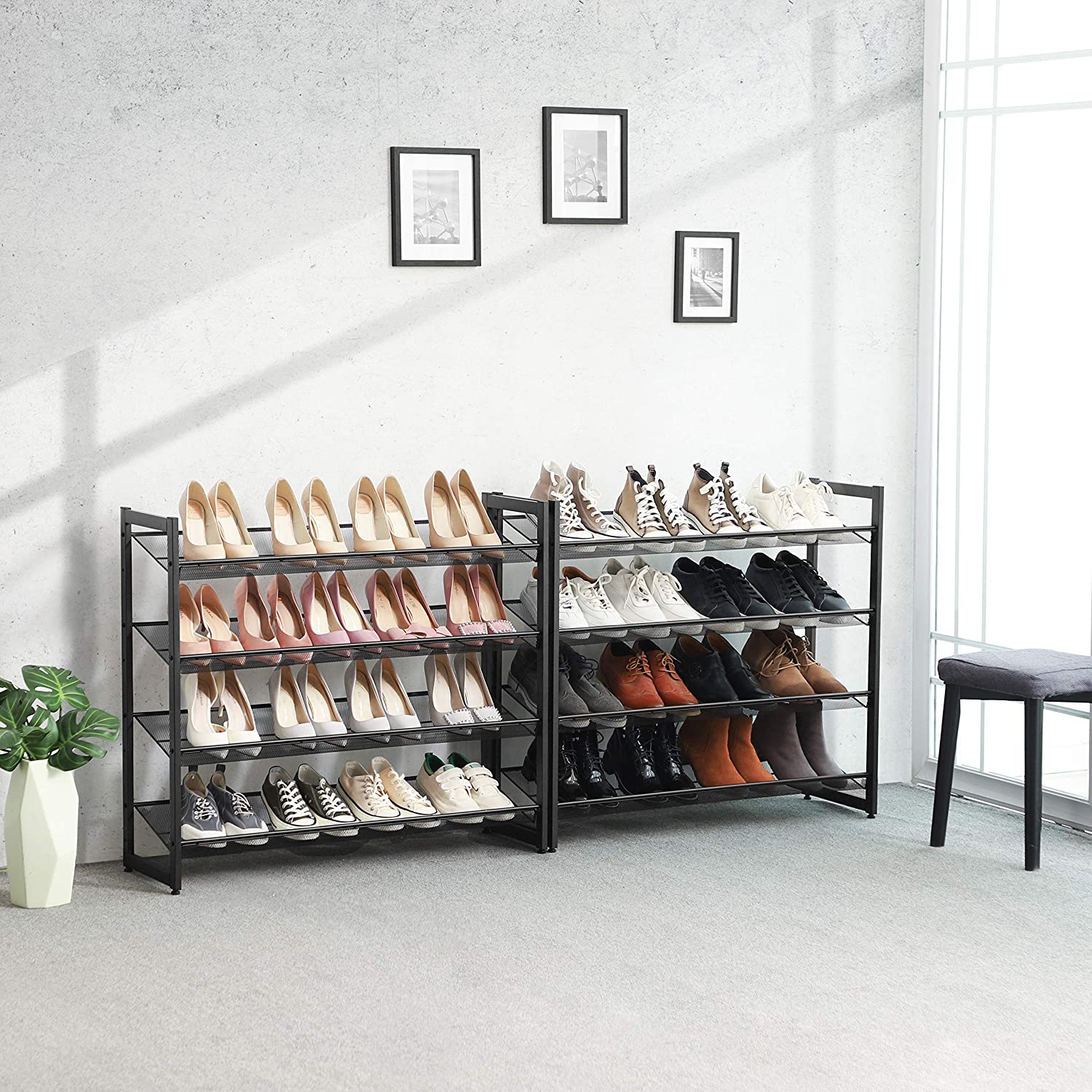 Nancy's Sacavem Schoenenrek - Schoenenkast - Stapelbaar - Voor 40 Paar Schoenen - Grijs - ± 90 x 30 x 165 cm