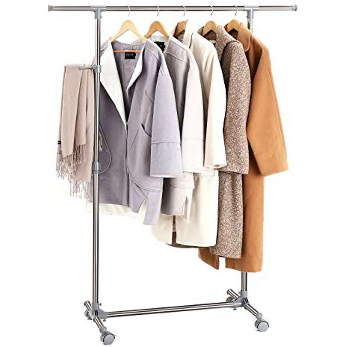 Nancy's Verstelbare Kledingrek - Verrijdbaar - Kledingrek Op Wielen - Verstelbaar in Hoogte en Lengte - Mobiel Kledingstandaard - Garderoberek Staand - 150 x 44 x 165