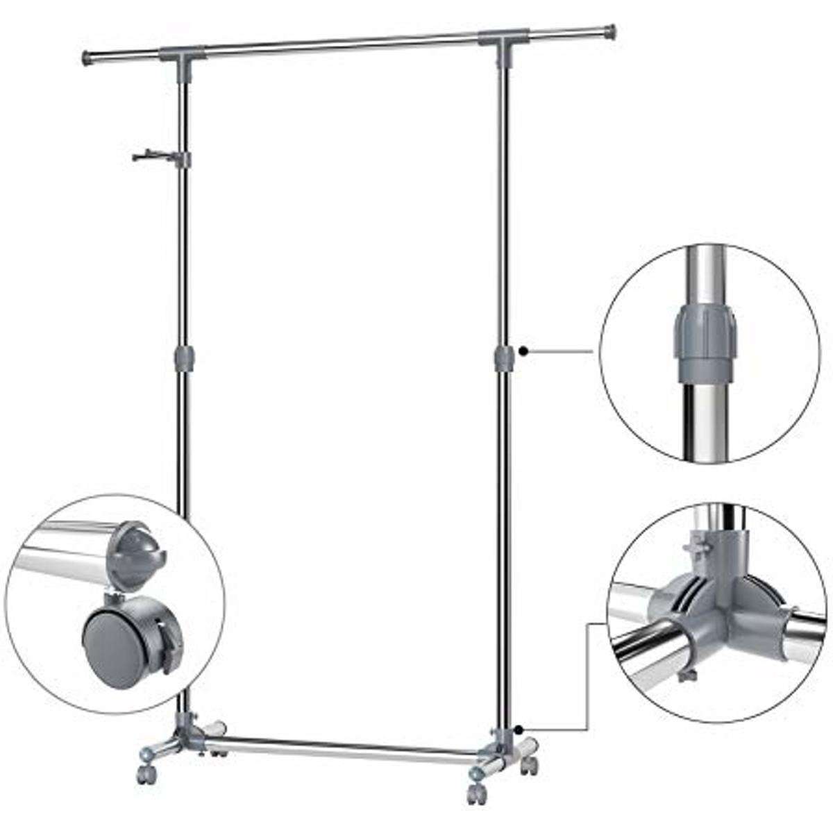 Nancy's Verstelbare Kledingrek - Verrijdbaar - Kledingrek Op Wielen - Verstelbaar in Hoogte en Lengte - Mobiel Kledingstandaard - Garderoberek Staand - 150 x 44 x 165