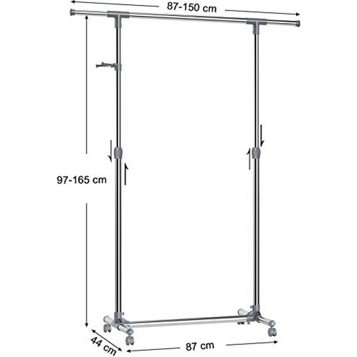 Nancy's Verstelbare Kledingrek - Verrijdbaar - Kledingrek Op Wielen - Verstelbaar in Hoogte en Lengte - Mobiel Kledingstandaard - Garderoberek Staand - 150 x 44 x 165