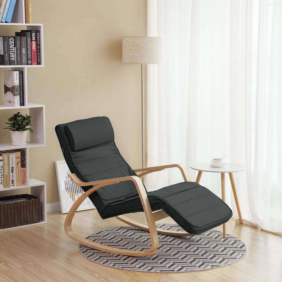 Nancy's Suba Schommelstoel - Relax Stoel - Loungestoel - Donkergrijs - Katoen / Berkenhout