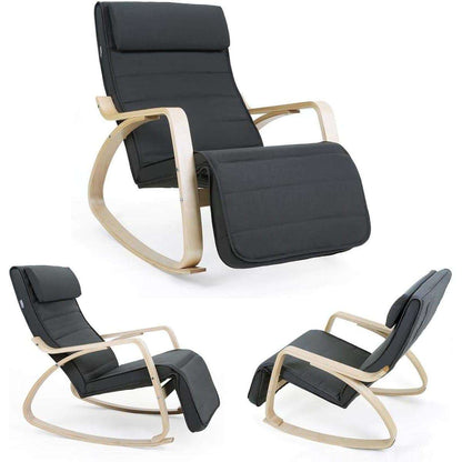 Nancy's Suba Schommelstoel - Relax Stoel - Loungestoel - Donkergrijs - Katoen / Berkenhout