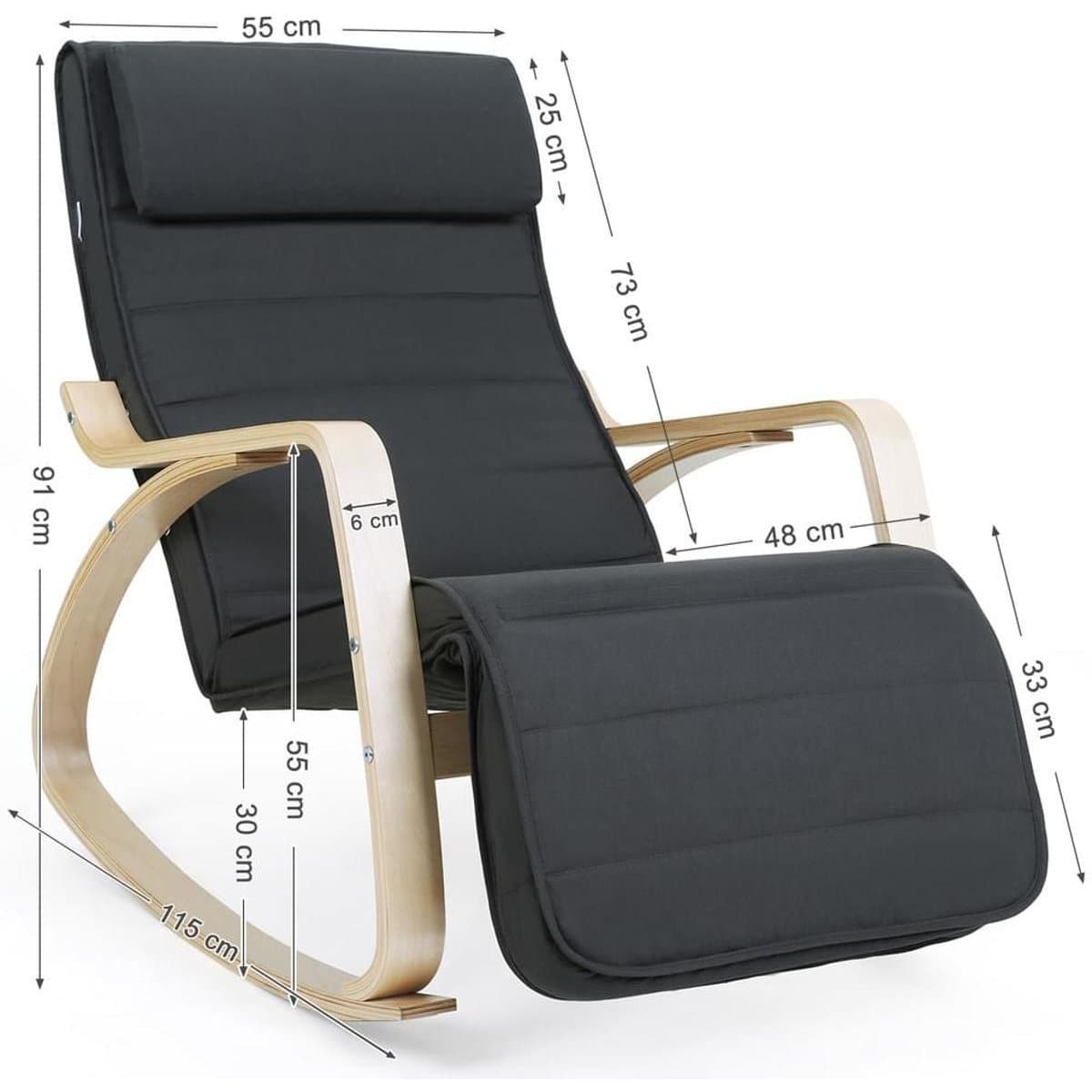 Chaise à bascule Nancy avec repose-pieds - Chaise longue réglable - Chaise de relaxation - Tissu en lin - Gris