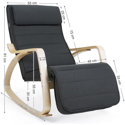 Nancy's Suba Schommelstoel - Relax Stoel - Loungestoel - Donkergrijs - Katoen / Berkenhout