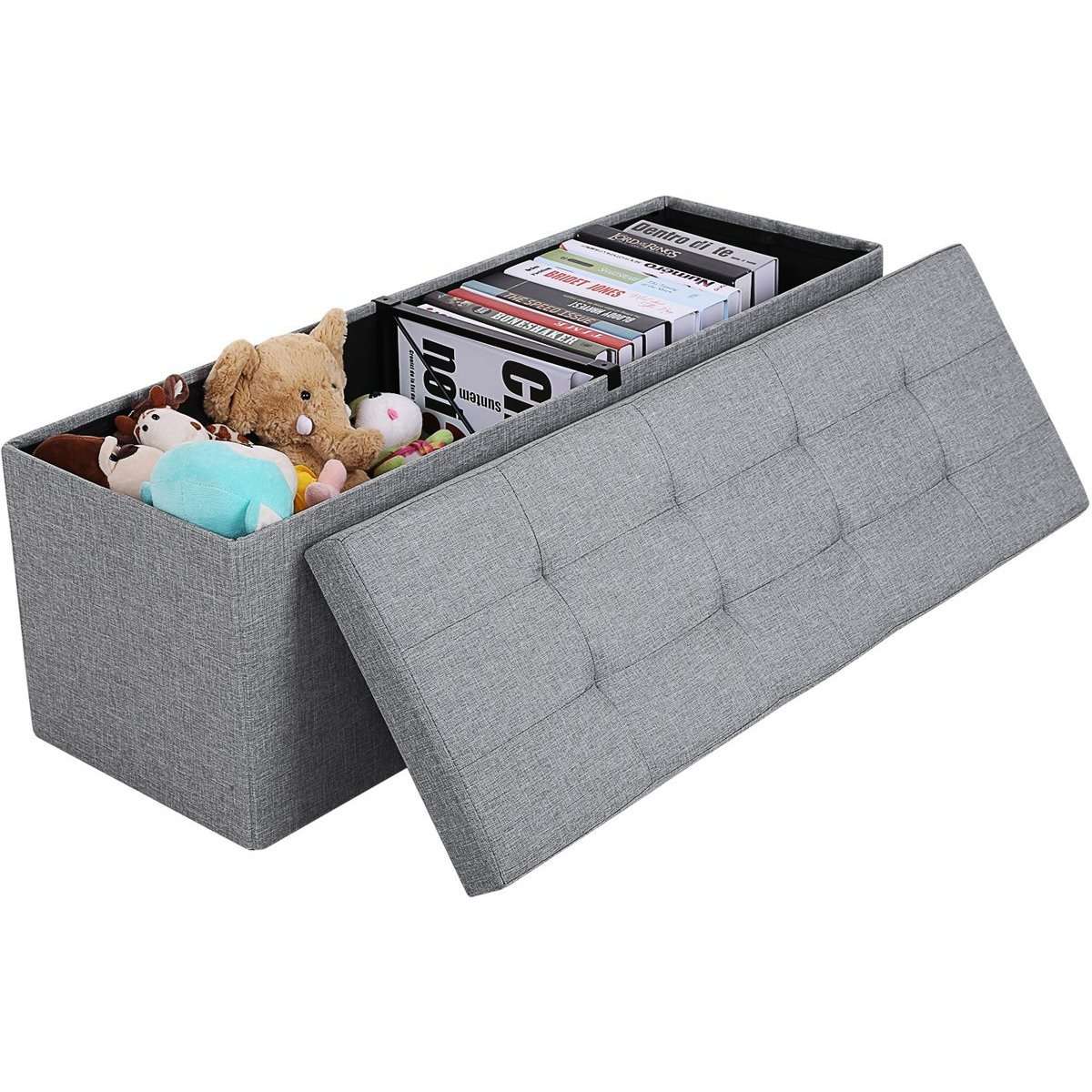 Nancy's Hocker - Pouf - Chaise pliante avec espace de rangement - Coffre - Banc - Rangement - Gris clair - 110 x 38 x 38 cm