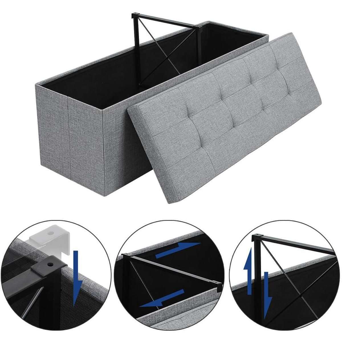 Nancy's Hocker – Poef Met Opbergruimte - Kist - Bank - Opberger - Lichtgrijs - ± 110 x 40 x 40 cm