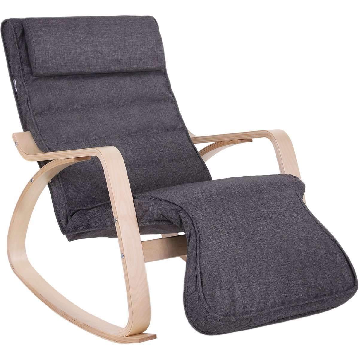 Nancy's Shobie Schommelstoel - Loungestoel - Relax Fauteuil - Donkergrijs - Imitatielinnen / Berkenhout