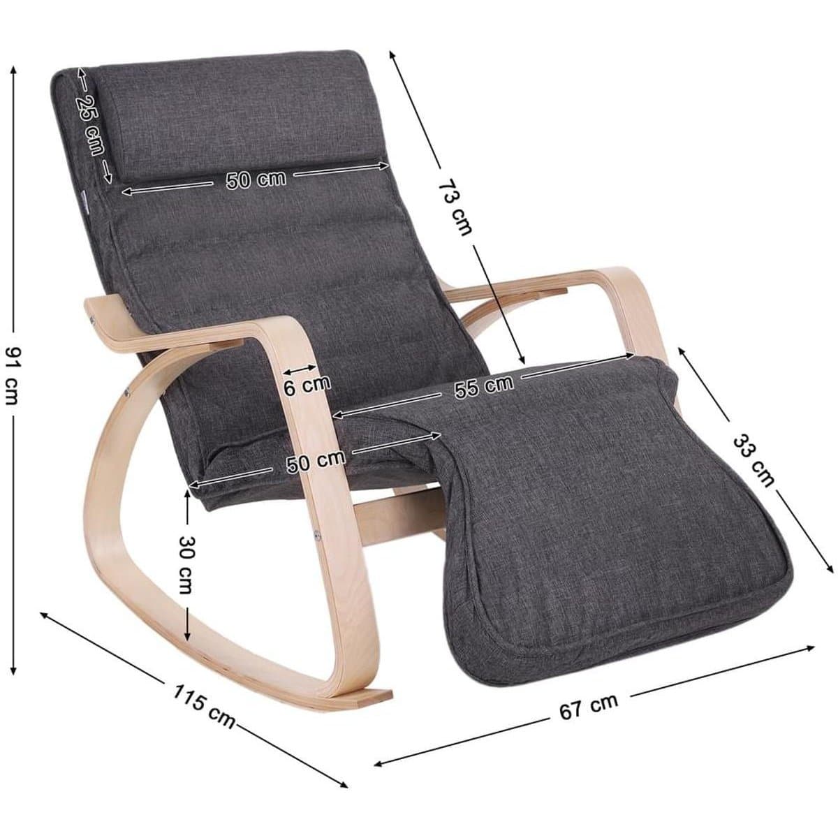 Nancy's Shobie Schommelstoel - Loungestoel - Relax Fauteuil - Donkergrijs - Imitatielinnen / Berkenhout