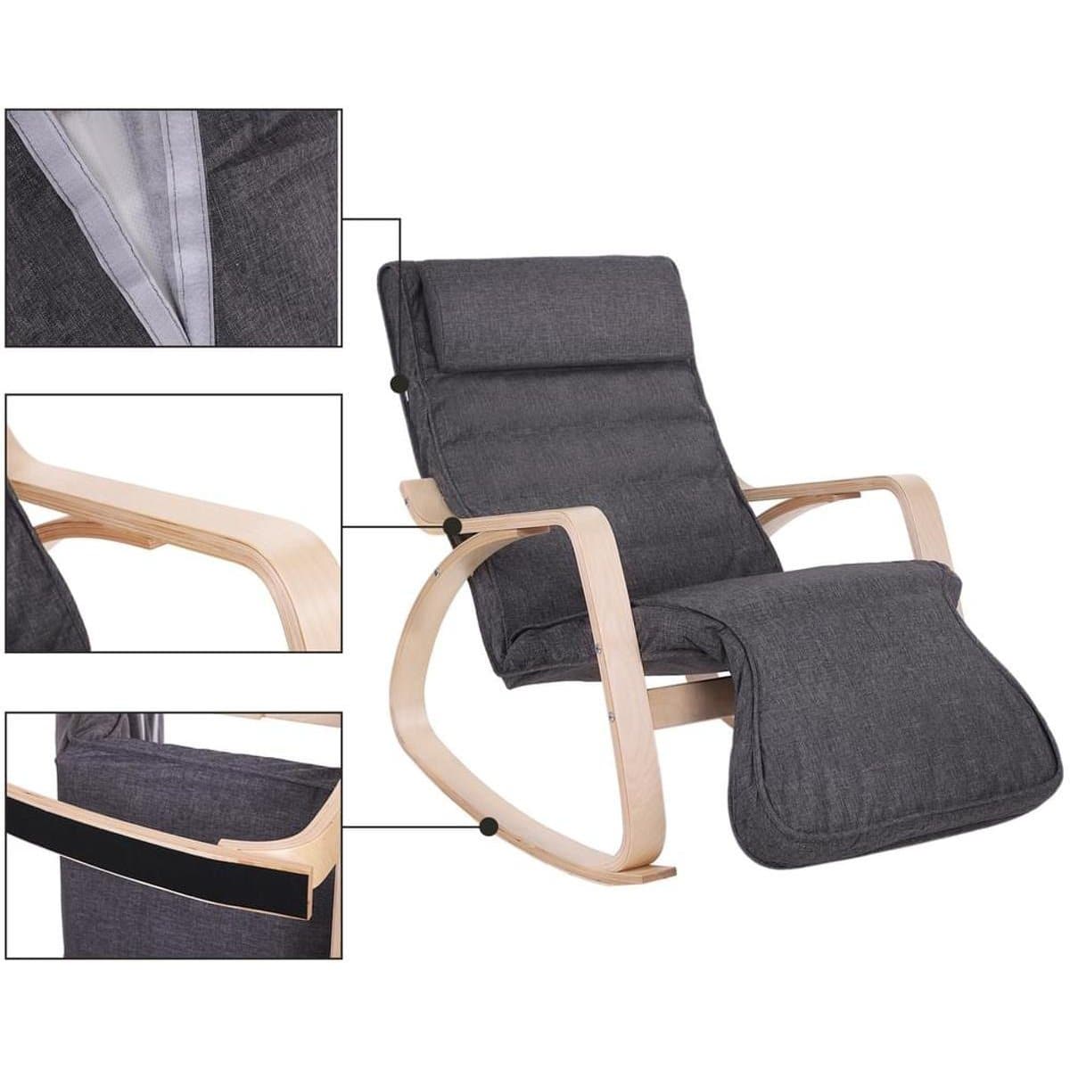 Nancy's Shobie Schommelstoel - Loungestoel - Relax Fauteuil - Donkergrijs - Imitatielinnen / Berkenhout