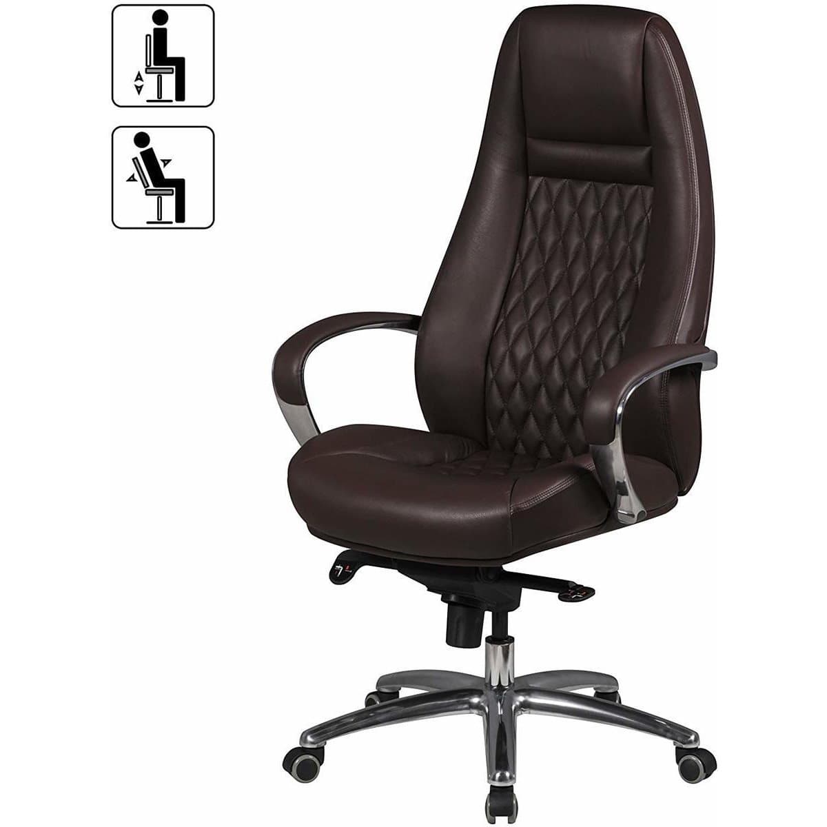Chaise de bureau en cuir marron Baychester de Nancy - Chaise pivotante en cuir - Chaises de bureau - Chaises de bureau pour adultes