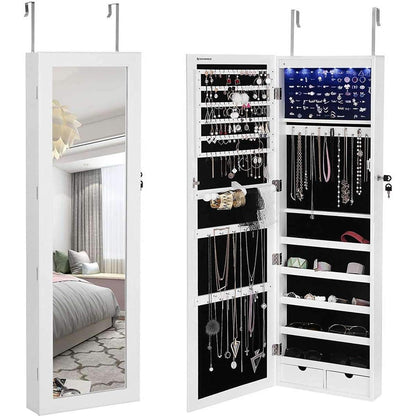 Nancy's Sunset Junction Sieradenkast Met Spiegel - Passpiegel Hangend - Wandspiegel - Sieradenkastje - Wit - ± 40 x 10 x 120 cm