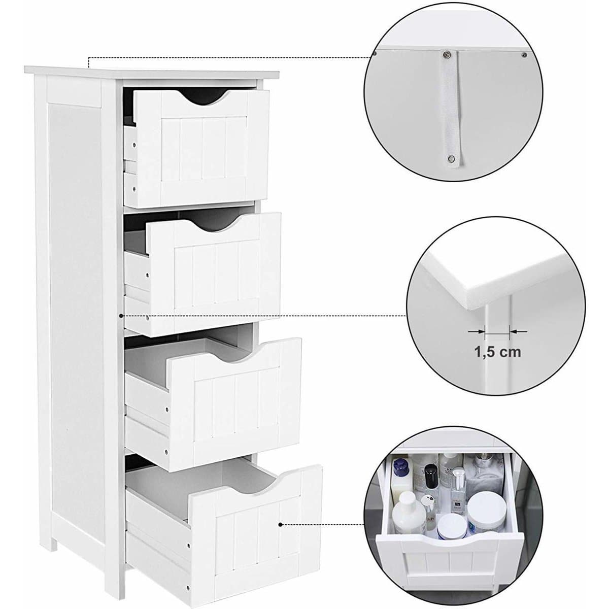 Nancy's Bathroom Furniture - Narrow Cabinet - Freestanding Bathroom Furniture - Bathroom Cabinet - Chest of Drawers - White