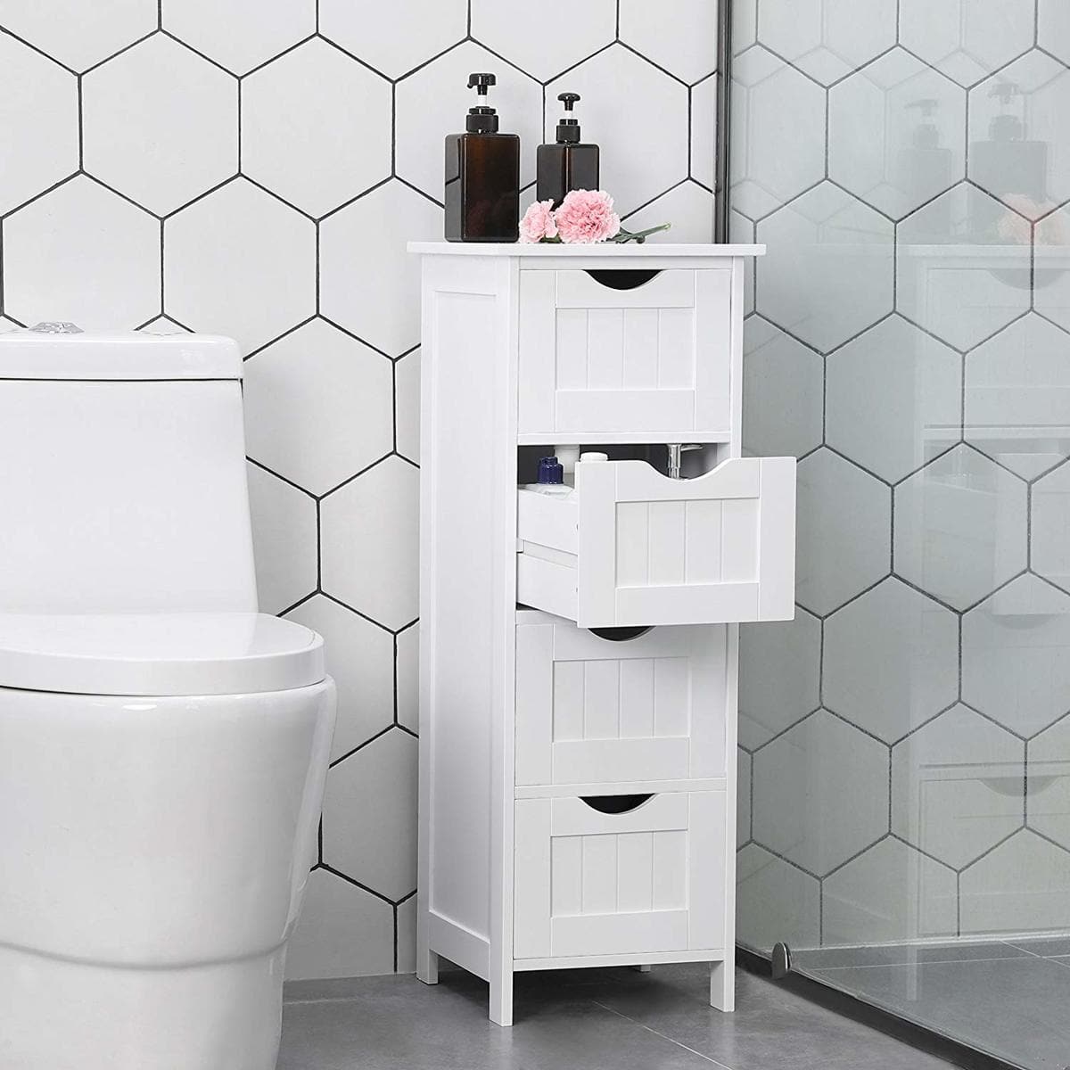 Nancy's Bathroom Furniture - Narrow Cabinet - Freestanding Bathroom Furniture - Bathroom Cabinet - Chest of Drawers - White