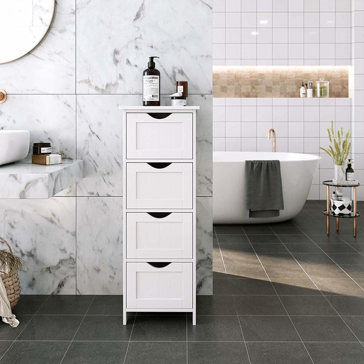 Nancy's Bathroom Furniture - Narrow Cabinet - Freestanding Bathroom Furniture - Bathroom Cabinet - Chest of Drawers - White