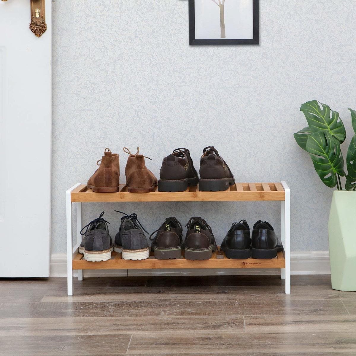 Étagère à chaussures Nancy's - Pour 8 paires de chaussures - Armoire à chaussures en bambou - Étagère de salle de bain multifonctionnelle