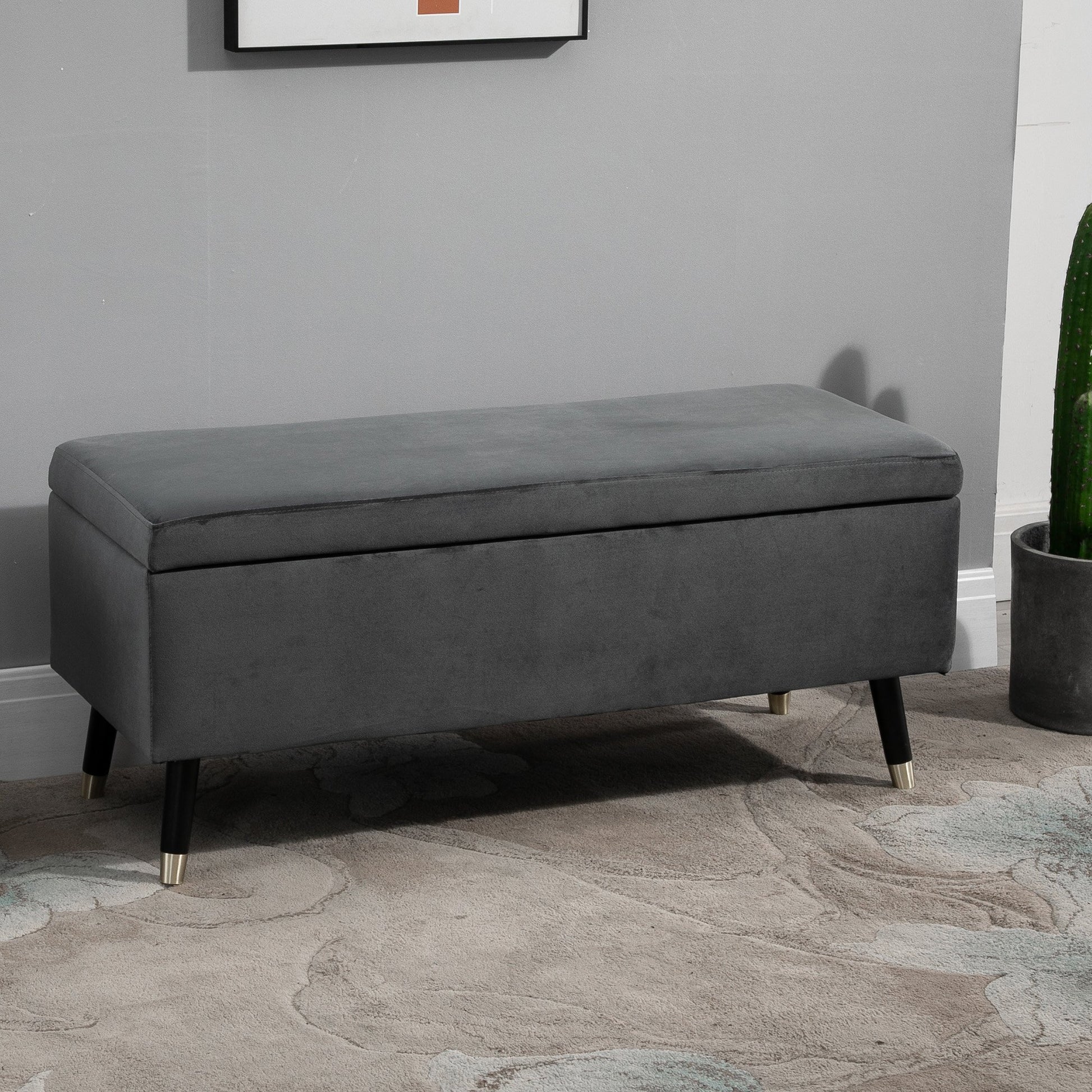 Nancy's Shreveport Opbergbank - Schoenenbank - Opbergkist - Voetenbank - Grijs - Fluweel - ± 110 x 45 x 45 cm