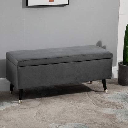 Nancy's Shreveport Opbergbank - Schoenenbank - Opbergkist - Voetenbank - Grijs - Fluweel - ± 110 x 45 x 45 cm